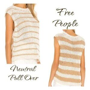 Free People Wave After Wave Ivory Stripe Open Knit Sweater Tank XS Boho Chic